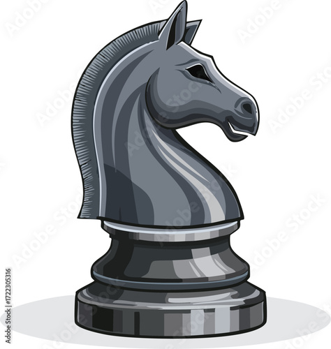 A simple, elegant illustration of a black chess knight. A vector icon for strategic thinking, business, and classic board games. Generative AI