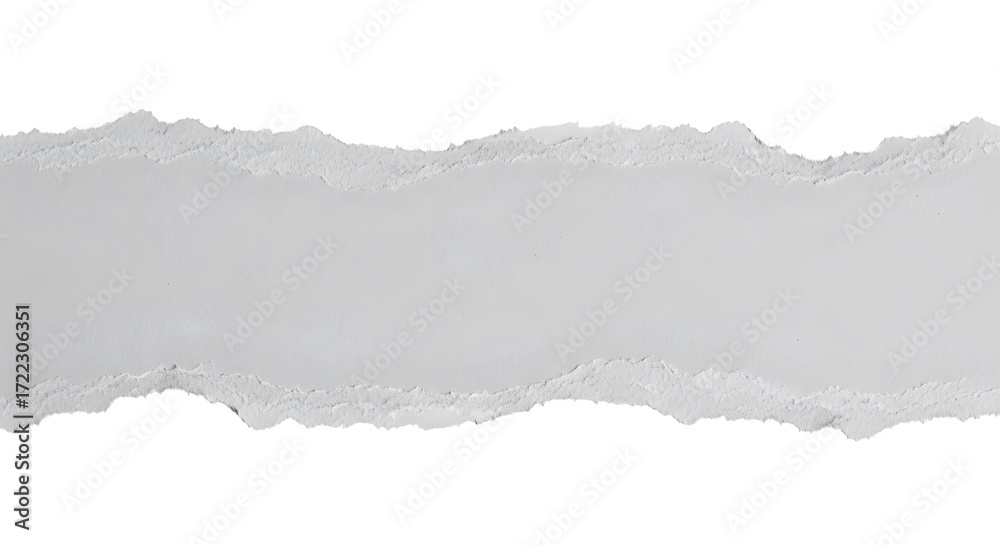 Obraz premium Jagged Tear A High-Resolution Studio Shot of a Ripped Paper Strip - Detailed Texture, Frayed Edges, and Subtle Shadows Against a Clean White Backdrop, Perfect for Graphic Design!