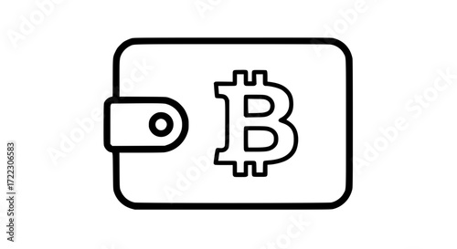 Illustration of bitcoin wallet icon, digital currency symbol, cryptocurrency, isolated on white background