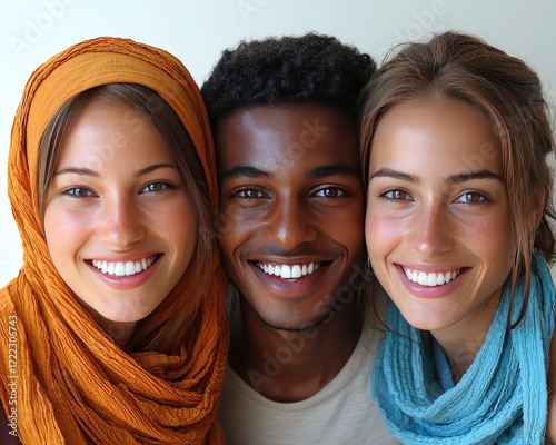 Three diverse individuals smiling