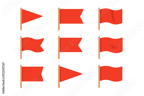 Flags silhouette icon set. featuring triangular, rectangular, wavy, and pennant flag designs