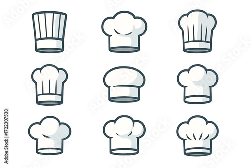 Cooking hat silhouette icon set. featuring chef, baker, pastry, gourmet, and toque symbols