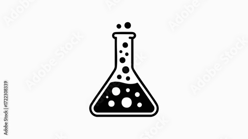 Black and white illustration of an Erlenmeyer flask with bubbling liquid.