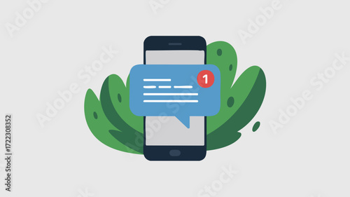 Smartphone with a notification bubble, indicating a new message or alert.