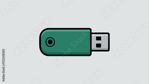 Illustration of a green USB flash drive on a gray background.