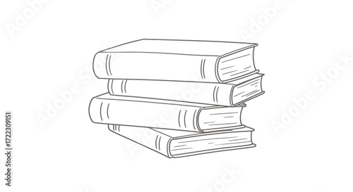 A stack of four classic hardcover books, presented as a simple line drawing vector illustration on a clean white background, perfect for educational or literary themes.