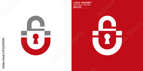Padlock magnet logo. Security, attraction, gravity, lock. Vector icon symbol template EPS 10.
