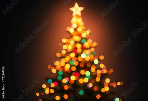 Abstract Christmas tree formed by glowing lights, radiating festive energy, celebratory, winter wonderland