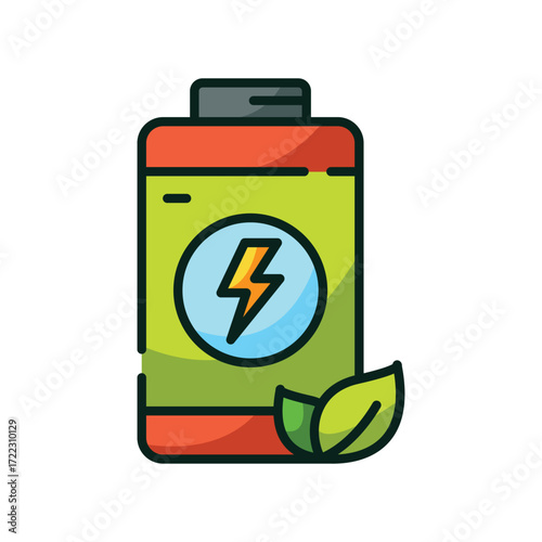 Battery icon with a lightning bolt and leaves
