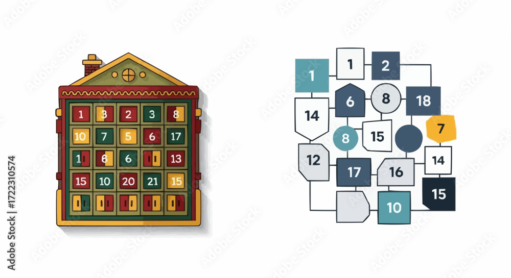 Naklejka premium Christmas icon vector 2025 advent calendar house christmas holiday countdown festive tradition december celebration numbered doors gift idea