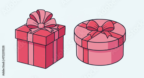 Christmas icon vector 2025 illustration of pink gift boxes with ribbons for birthday present and special occasion celebrations design