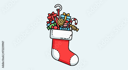 Christmas icon vector 2025 christmas stocking filled with gifts and candy canes holiday season vector illustration clip art design