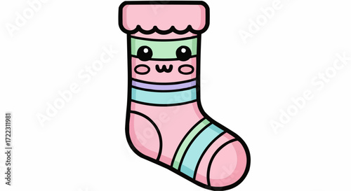 Christmas icon vector 2025 cute kawaii christmas stocking vector illustration for holiday season celebration and winter decoration design