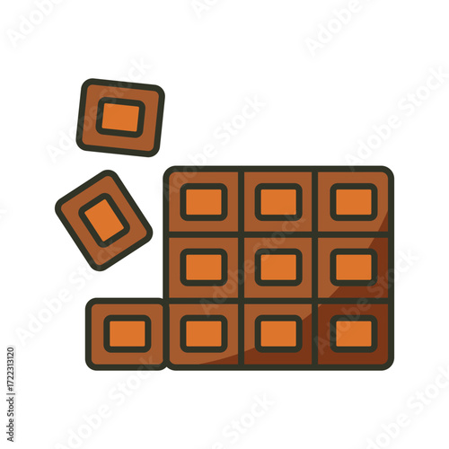 Broken chocolate bar with loose pieces
