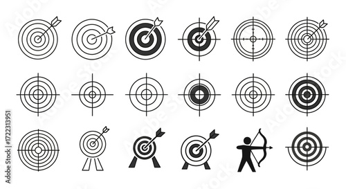 Collection of various target icons, some with arrows, depicting aiming and accuracy concepts.
