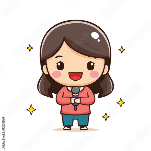 Cute vector illustration of a little girl with a flower, a fun childhood character art drawing