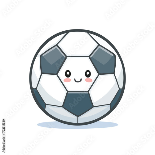Cute cartoon soccer ball with a smiling face, perfect for sports-themed designs.