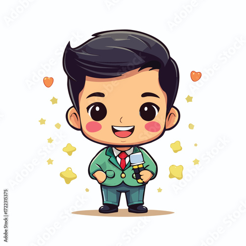 Funny cartoon superhero kid smiling vector illustration
