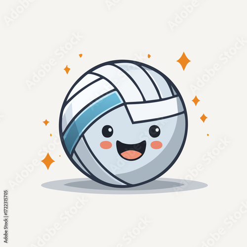 A cute cartoon volleyball with a happy face, perfect for sports-themed designs and illustrations.