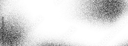 Black dotted grain gradient texture. Stippled gritty sand overlay. Grunge sprayed noise background. Rough distressed dotwork backdrop with particles, dust, speckles. Vector subtle grit speck wallpaper