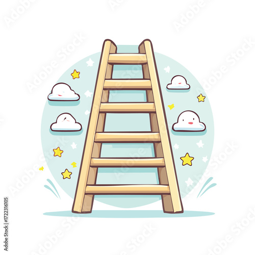 A wooden stepladder climbing to success