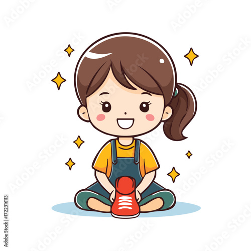 Funny smiling little cartoon boy character illustration