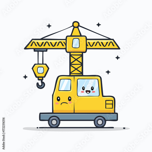 Yellow construction truck with a taxi service icon, a heavy equipment vehicle for building and road transport illustration