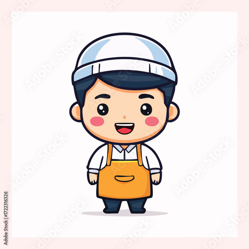 A young cartoon boy character with a smile on his face, wearing a uniform and a construction helmet, as he is an aspiring builder and engineer