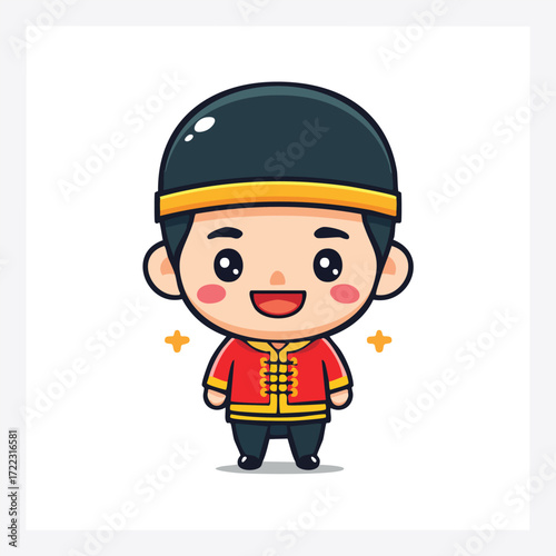 Funny Cartoon Builder and Policeman Set Vector Illustration