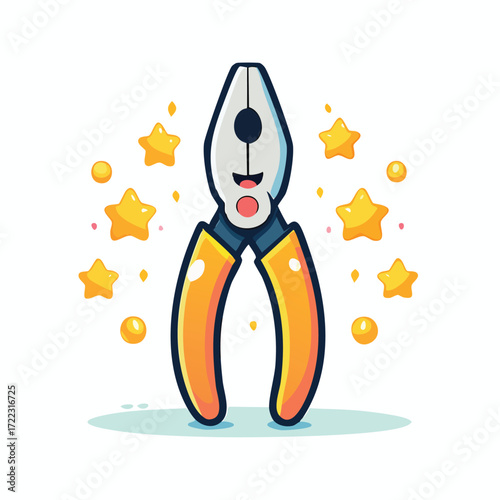 Penguin surfing on a rocket ship in space cartoon illustration
