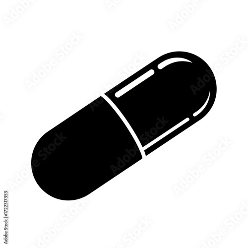 Black capsule silhouette isolated on white background