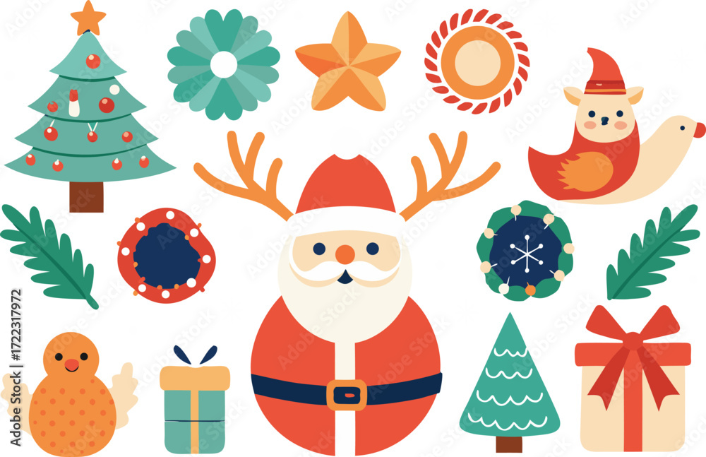 Fototapeta premium Festive christmas vector bundle featuring santa claus and holiday elements for scalable design vector