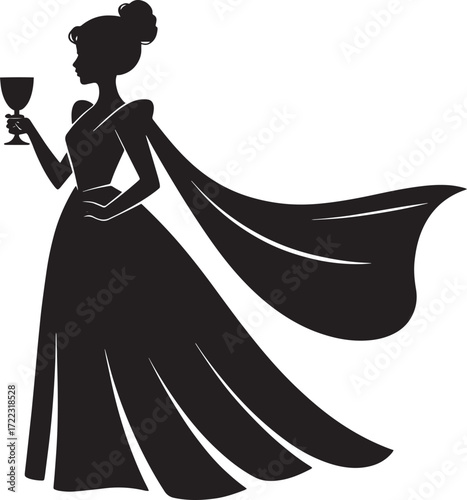 Princess with goblet Silhouette Illustration