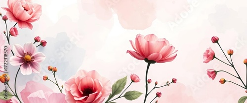 Delicate floral watercolor wash background, perfect for invitations or branding,  serene,  sophisticated