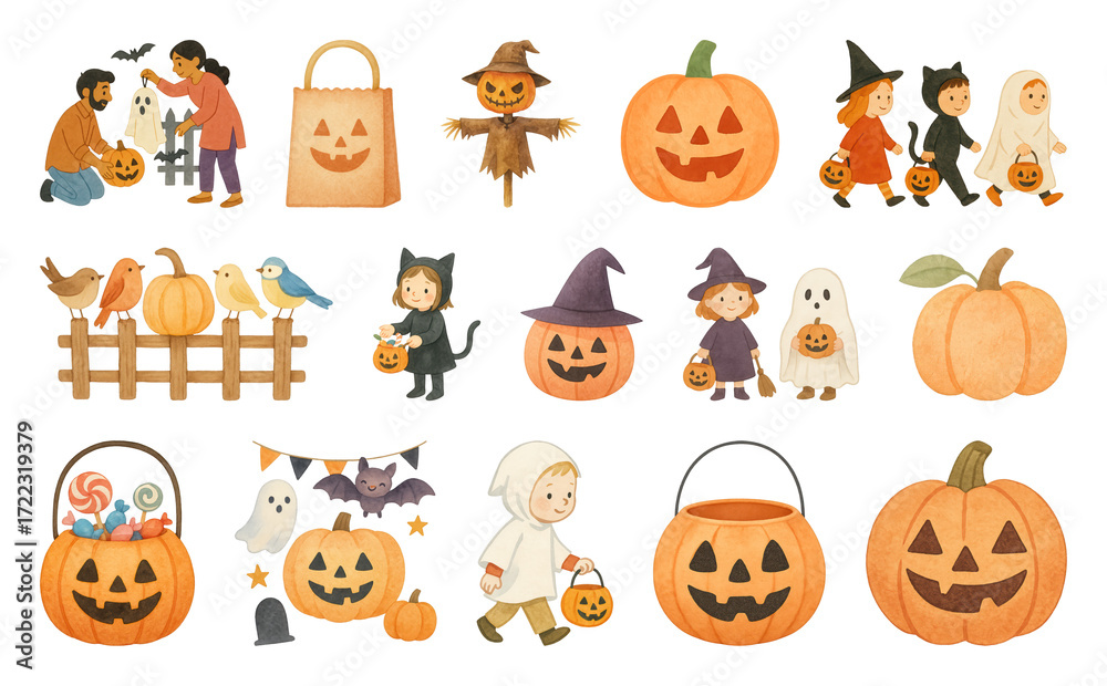 Fototapeta premium Charming Halloween-themed illustrations collection.