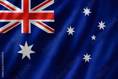 Realistic Australia Flag Waving in the Wind – Glossy Fabric with Union Jack, Commonwealth Star, and Southern Cross


