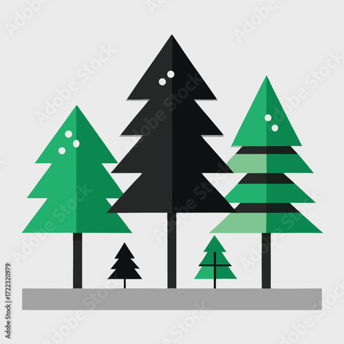 Stylized Group of Evergreen Trees in Various Colors Keywords: trees, evergreen, pine, fir