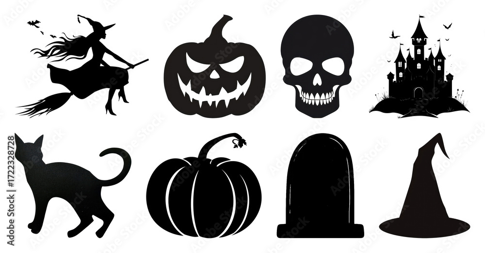 Fototapeta premium Halloween silhouettes spooky decorations