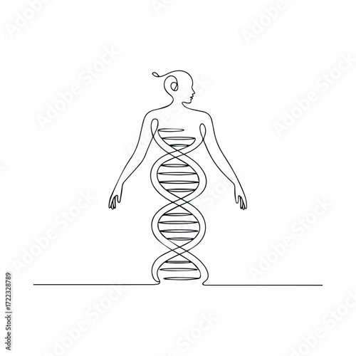 Human figure integrated with dna double helix illustration