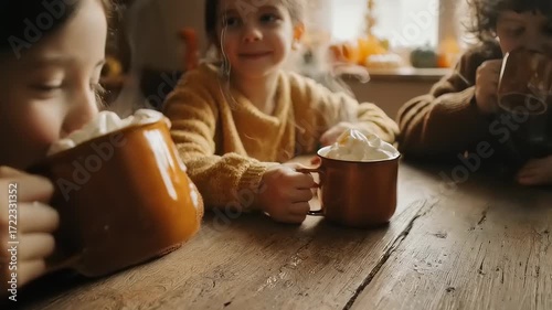 Children enjoying hot drinks
