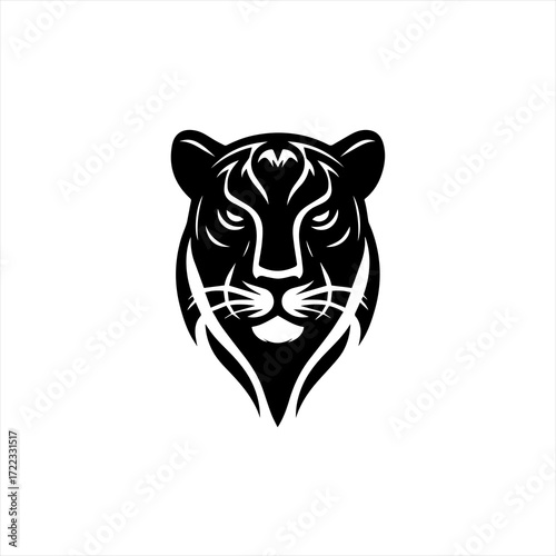 Stylized black tiger face emblem on white background