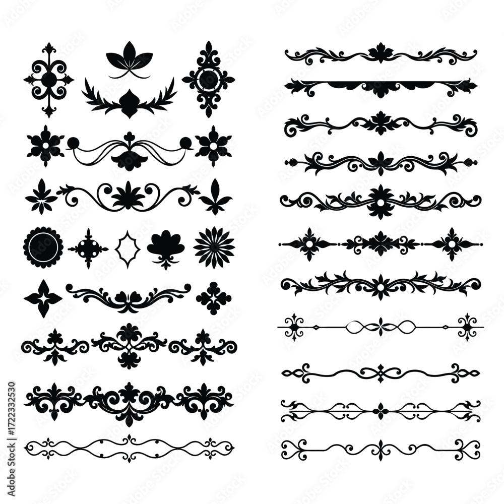 Obraz premium Silhouette Border Ornament Collection for Elegant Decorative Designs