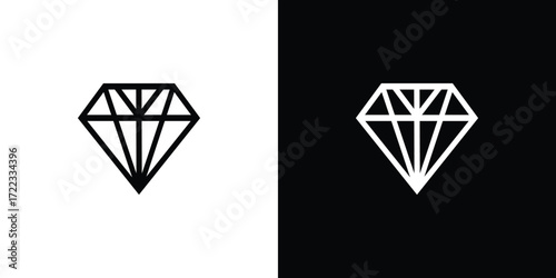 Minimalist diamond icon in black and white contrasting backgrounds