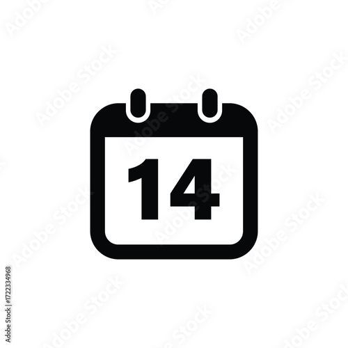 Simple black icon of a calendar page displaying the number fourteen