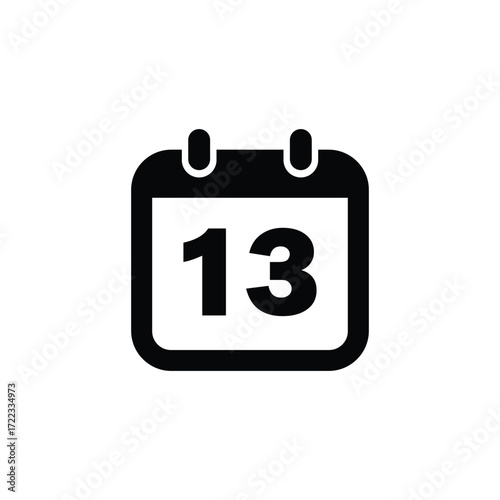 Simple black and white icon of a calendar page showing the number thirteen