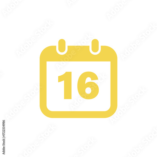 Bright yellow calendar icon displaying the number sixteen on a white background