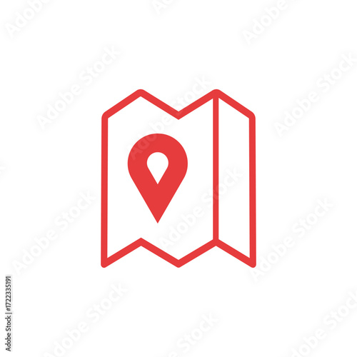 Red map pin icon on a folded map illustration