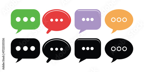 Collection of colorful and black speech bubbles with ellipsis indicating conversation or messaging