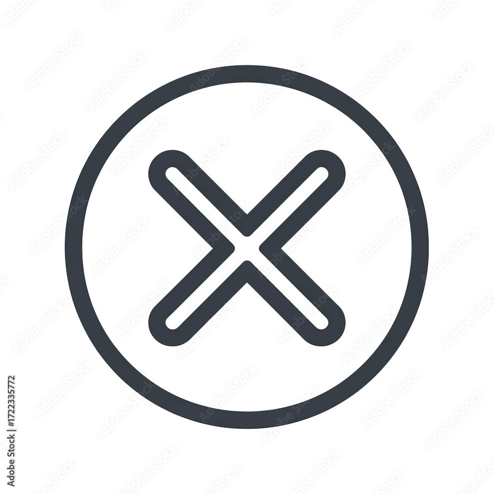 Obraz premium Minimal X Icon in Thin Line Style, No Shadow, Centered on Transparent Background