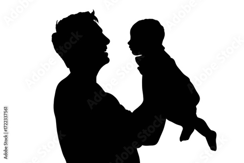 Silhouette of a father holding and looking at his child, symbolizing love, trust, and protection